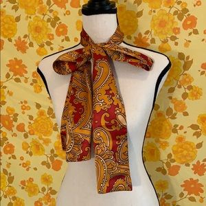 True Vintage Silky Orange Red Paisley Hair Scarf